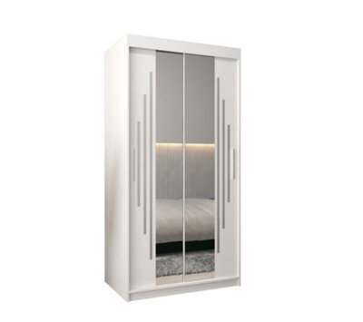 Arte Sophisticated York I Mirrored Sliding Door Wardrobe With Shelves And Hanging Rails In White (H)2000mm (W)1000mm (D)620mm - image 1
