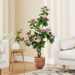 Costway 100 Cm Artificial Magnolia Tree Faux Flower Plant In Nursery Pot - thumbnail 3