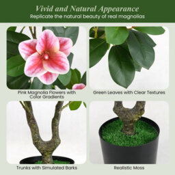 Costway 100 Cm Artificial Magnolia Tree Faux Flower Plant In Nursery Pot - thumbnail 7
