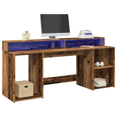 Walplus Desk With Led Lights Old Wood 200X55X91 Cm Engineered Wood - image 1