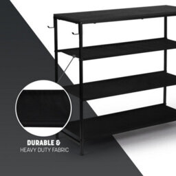 Keplin 4 Tier Shoe Rack With Wooden Top Shelf And 2 Hooks, Black (75X30X71Cm) - thumbnail 7