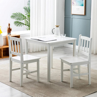 Classic Solid Wooden Dining Table And 2 Chairs Set Kitchen Home 2+1 White - image 1