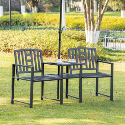 Outsunny Tete-A-Tete Chair 2-Seater Steel Bench W/ Coffee Table Backyard Porch - image 1