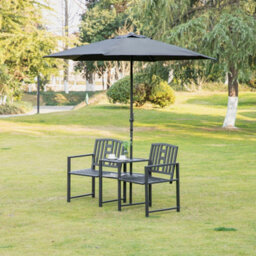 Outsunny Tete-A-Tete Chair 2-Seater Steel Bench W/ Coffee Table Backyard Porch - thumbnail 7