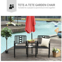 Outsunny Tete-A-Tete Chair 2-Seater Steel Bench W/ Coffee Table Backyard Porch - thumbnail 4