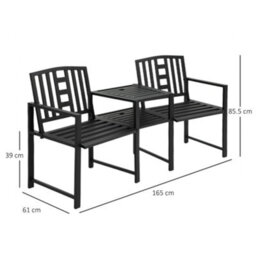 Outsunny Tete-A-Tete Chair 2-Seater Steel Bench W/ Coffee Table Backyard Porch - thumbnail 3