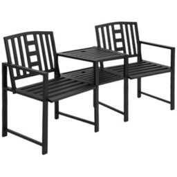 Outsunny Tete-A-Tete Chair 2-Seater Steel Bench W/ Coffee Table Backyard Porch - thumbnail 2