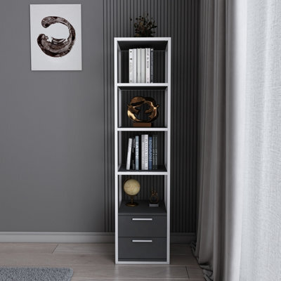 Decorotika Robins 4-Tier Bookcase Bookshelf With Two Drawers (White And Grey) - image 1