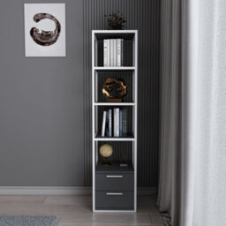 Decorotika Robins 4-Tier Bookcase Bookshelf With Two Drawers (White And Grey)