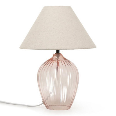 Valuelights Olivet Blush Pink Glass Table Lamp With Fabric Tapered Lampshade Bedside Light - image 1