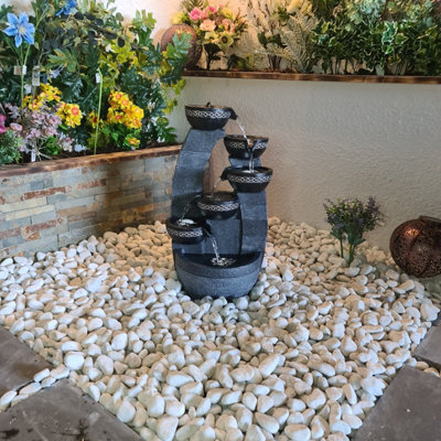 Outdoor Living UK Solar 5 Bowl Pour Contemporary Water Feature Without Cover