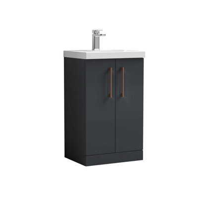 Balterley Bramshall Modern Bathroom 2 Soft Close Door & Mid-Edge Vanity Unit Basin, Dark Grey, 500mm - image 1