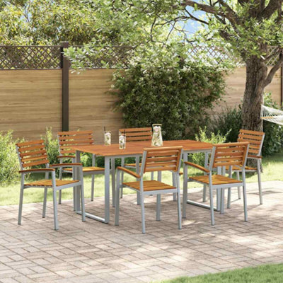 Berkfield Garden Dining Set 7 Pcs Grey And Brown Solid Acacia Wood