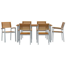 Berkfield Garden Dining Set 7 Pcs Grey And Brown Solid Acacia Wood - thumbnail 7