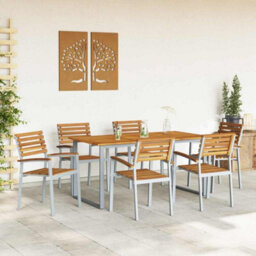 Berkfield Garden Dining Set 7 Pcs Grey And Brown Solid Acacia Wood - thumbnail 4