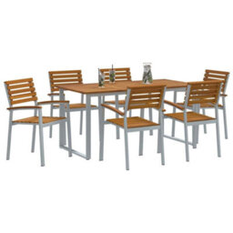 Berkfield Garden Dining Set 7 Pcs Grey And Brown Solid Acacia Wood - thumbnail 3
