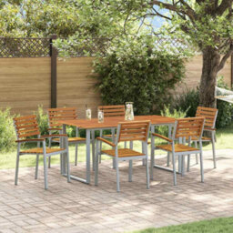 Berkfield Garden Dining Set 7 Pcs Grey And Brown Solid Acacia Wood