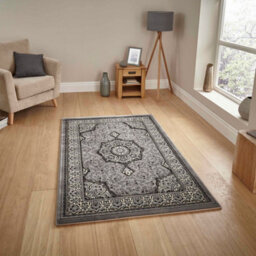 Silver Traditional Easy To Clean Bordered Floral Rug For Dining Room-120Cm X 170Cm