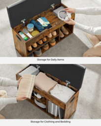 Songmics Padded Bench With Cushion, Shoe Storage, 3 Sections, Concealed Compartment, Room Lounge Hallway, Rustic Brown - thumbnail 8
