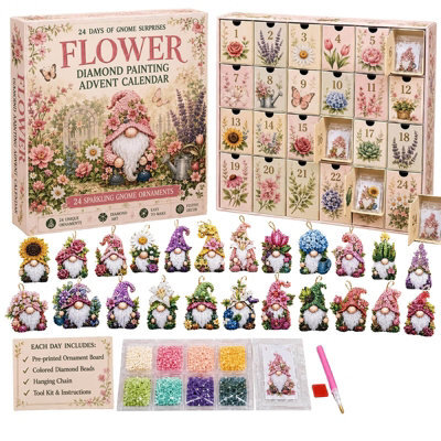 Amorly 24Day Flower Gnome Diamond Painting Advent Calendar, Diy Gem Art Craft Kit, 24Pcs Floral Hanging Ornaments, Gift For Flower Lovers - image 1