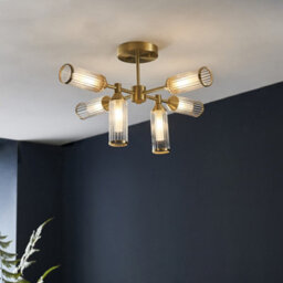 Luminosa Lighting Luminosa Trieste 6 Light Ceiling Semi Flush Satin Brass Plate With Clear & Frosted Glass - thumbnail 2