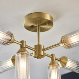 Luminosa Lighting Luminosa Trieste 6 Light Ceiling Semi Flush Satin Brass Plate With Clear & Frosted Glass - thumbnail 4