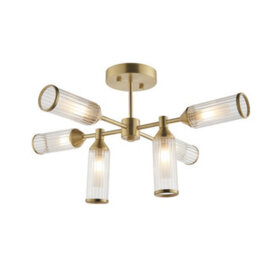 Luminosa Lighting Luminosa Trieste 6 Light Ceiling Semi Flush Satin Brass Plate With Clear & Frosted Glass