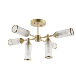 Luminosa Lighting Luminosa Trieste 6 Light Ceiling Semi Flush Satin Brass Plate With Clear & Frosted Glass - thumbnail 5