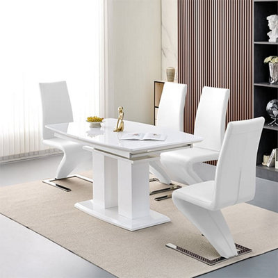 Furniture in Fashion Genisimo Small Gloss Extending Dining Table 4 Demi Z White Chairs - image 1