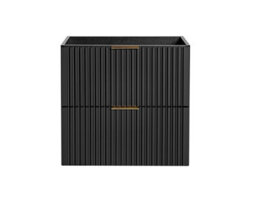 Impact Furniture Bathroom Black Vanity Unit 600mm Oak Countertop Ribbed Fluted Modern Wall Hung Drawer Cabinet Adel - thumbnail 5