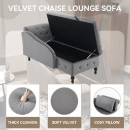 Btm Velvet Chaise Lounge Sofa With Storage, Upholstered Chaise Lounge Couch With Pillow For Living Room. - thumbnail 9
