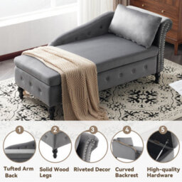 Btm Velvet Chaise Lounge Sofa With Storage, Upholstered Chaise Lounge Couch With Pillow For Living Room. - thumbnail 8
