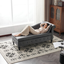 Btm Velvet Chaise Lounge Sofa With Storage, Upholstered Chaise Lounge Couch With Pillow For Living Room.