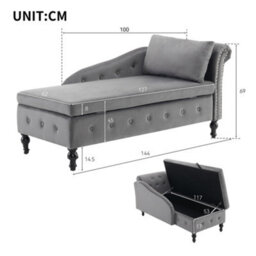 Btm Velvet Chaise Lounge Sofa With Storage, Upholstered Chaise Lounge Couch With Pillow For Living Room. - thumbnail 5