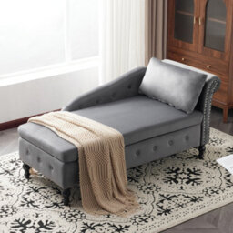 Btm Velvet Chaise Lounge Sofa With Storage, Upholstered Chaise Lounge Couch With Pillow For Living Room. - thumbnail 7