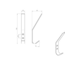 2X Flat Bar One Piece Hat & Coat Hook 60mm Projecion Satin Stainless Steel - thumbnail 3