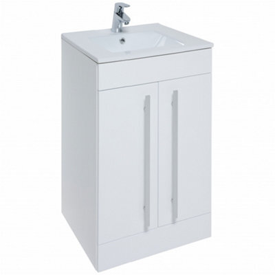Clifton 2-Door Floor Bathroom Standing Vanity Unit With Mid Depth Ceramic Basin 500mm Wide - White  - Brassware Not Included - image 1