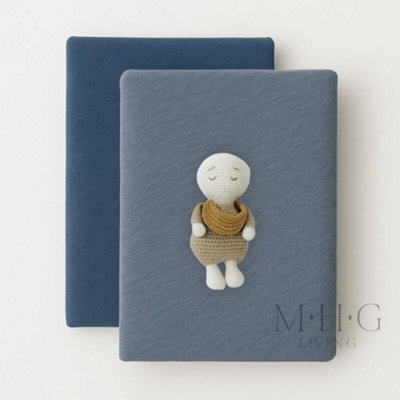 MHG Living 100% Cotton Jersey Fitted Cot Sheet - Soft And Breathable Baby Bedding - Denim Blue & Sky Blue - Fits 120X60Cm - image 1