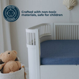 MHG Living 100% Cotton Jersey Fitted Cot Sheet - Soft And Breathable Baby Bedding - Denim Blue & Sky Blue - Fits 120X60Cm - thumbnail 4