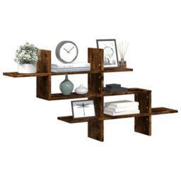 Berkfield Wall Shelf Smoked Oak 124.5X18X60.5 Cm Engineered Wood - thumbnail 1