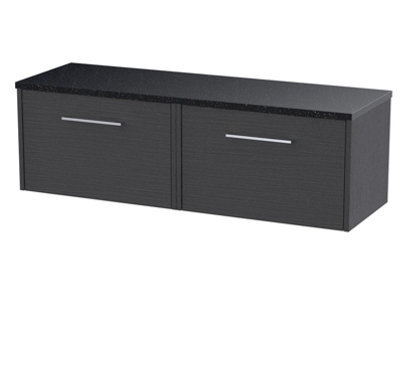 Nuie Hudson Reed Juno Wall Hung 2-Drawer Vanity Unit & Black Worktop, Countertop Basin Unit In Graphite Grey Woodgrain, 1200mm - image 1
