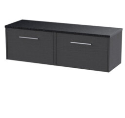 Nuie Hudson Reed Juno Wall Hung 2-Drawer Vanity Unit & Black Worktop, Countertop Basin Unit In Graphite Grey Woodgrain, 1200mm - thumbnail 2