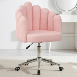 A Pink Home Office Desk Chair Makeup Vanity Chair Adjustable Accent Chair With Wheels - thumbnail 1