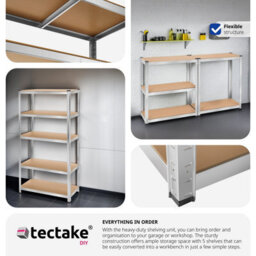 Tectake Garage Shelving - Heavy-Duty Galvanised Steel Frame, Height-Adjustable Shelves - 90 X 40 X 180 Cm - 750 Kg - Silver - thumbnail 3