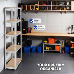 Tectake Garage Shelving - Heavy-Duty Galvanised Steel Frame, Height-Adjustable Shelves - 90 X 40 X 180 Cm - 750 Kg - Silver - thumbnail 7