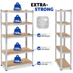 Tectake Garage Shelving - Heavy-Duty Galvanised Steel Frame, Height-Adjustable Shelves - 90 X 40 X 180 Cm - 750 Kg - Silver - thumbnail 4