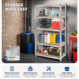 Tectake Garage Shelving - Heavy-Duty Galvanised Steel Frame, Height-Adjustable Shelves - 90 X 40 X 180 Cm - 750 Kg - Silver - thumbnail 5