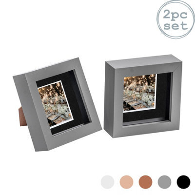 "Nicola Spring 4 X 4"" Photo Frames - Grey/black Mount - 3D Picture Frame Box Portrait Display Case (12.5 X 12.5Cm) Set Of 2" - image 1