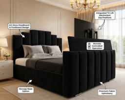 Panel Upholstered Tv Bed Frame With Slats Storage Black - thumbnail 3