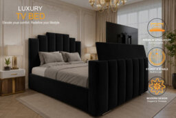 Panel Upholstered Tv Bed Frame With Slats Storage Black - thumbnail 9